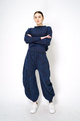 Pleats Please Issey Miyake A-Poc Nova Stretch Knit Jacquard Pullover in Navy Vancouver. Shop Online or in Store.