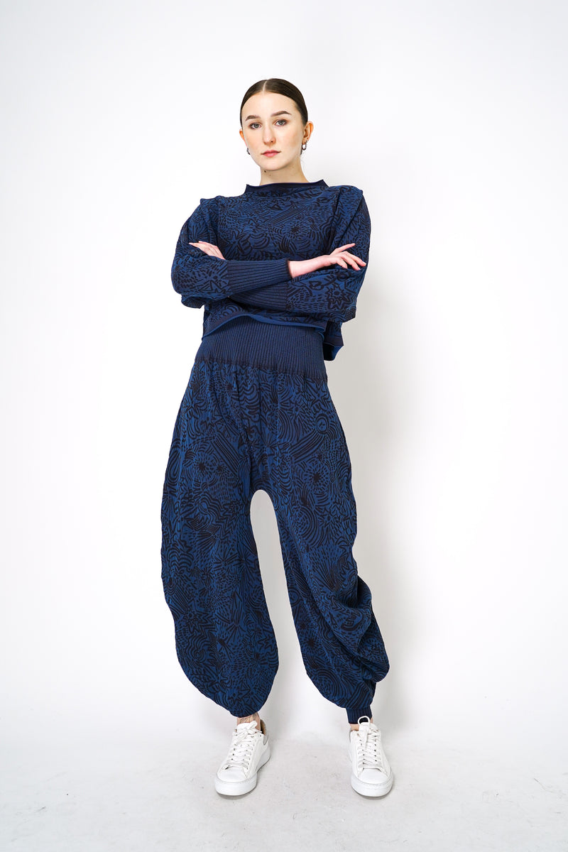 Pleats Please Issey Miyake A-Poc Nova Stretch Knit Jacquard Pullover in Navy Vancouver. Shop Online or in Store.