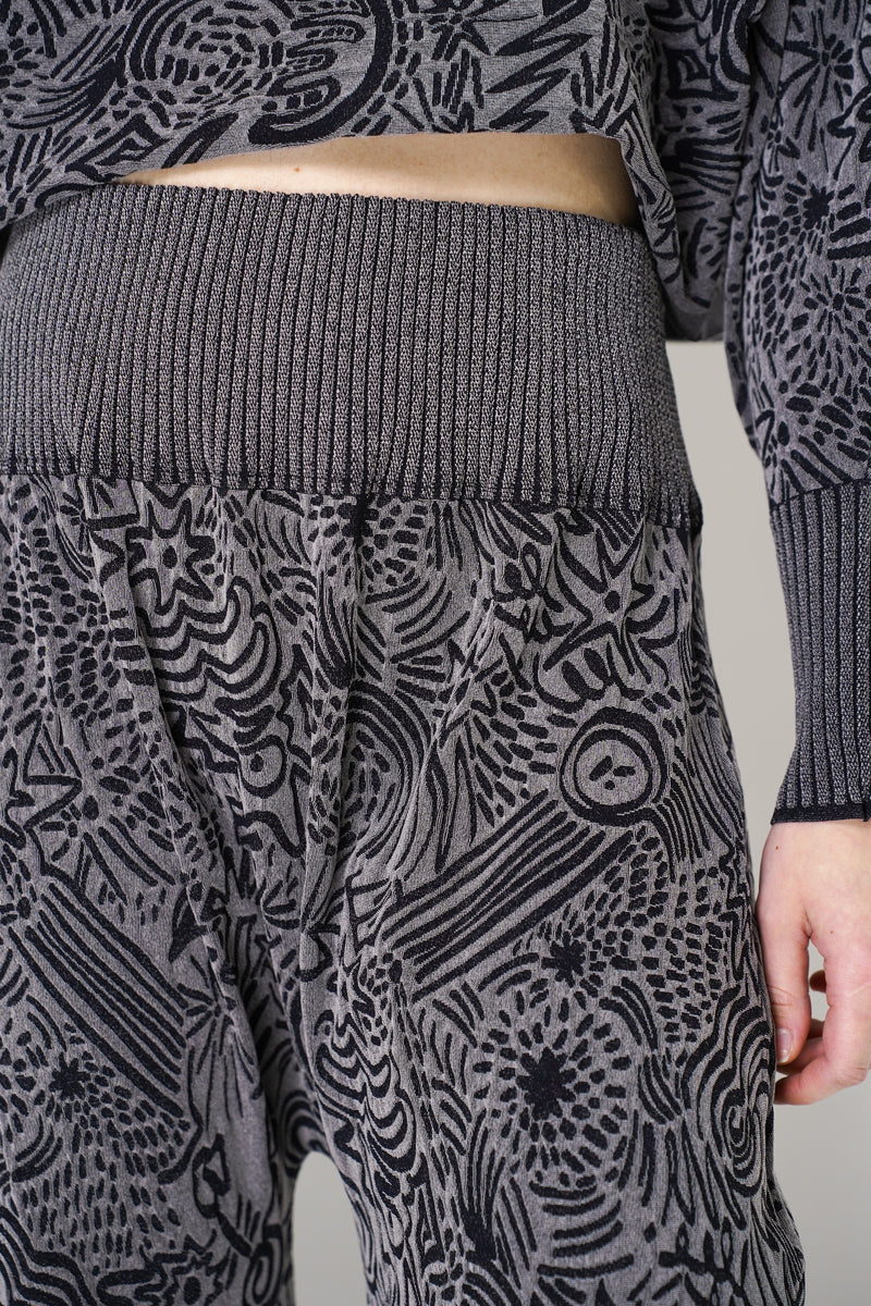 Pleats Please Issey Miyake A-Poc Nova Stretch Knit Wide Leg Jacquard Pants in Grey Vancouver. Shop Online or in Store. 
