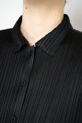 Pleats Please Issey Miyake Basics Collared Button-Up Jacket in Black Vancouver. Shop Online or in Store.