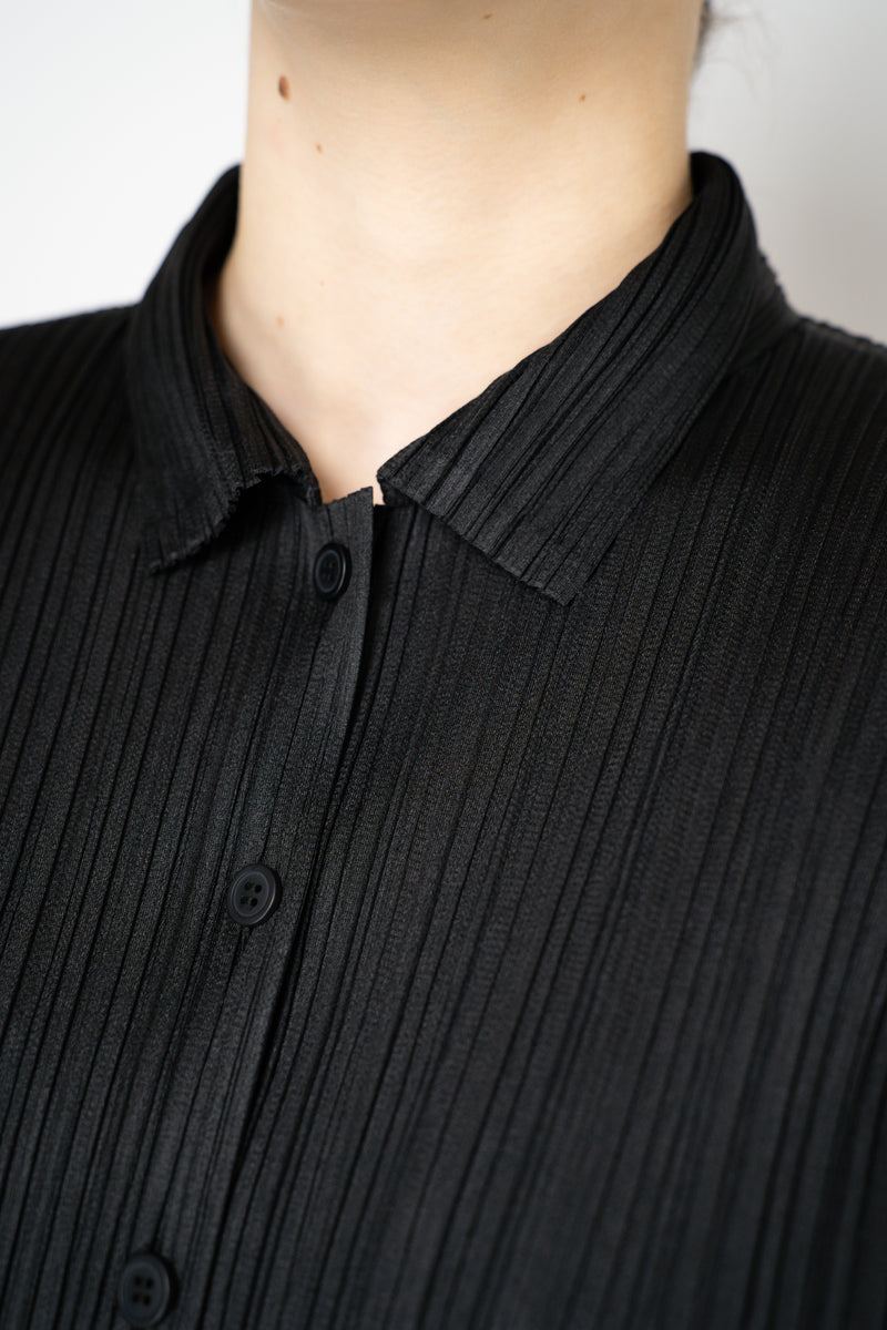 Pleats Please Issey Miyake Basics Collared Button-Up Jacket in Black Vancouver. Shop Online or in Store.