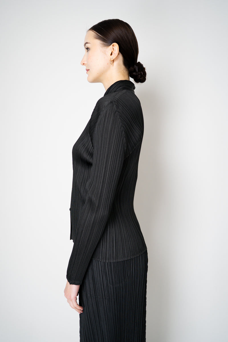 Pleats Please Issey Miyake Basics Collared Button-Up Jacket in Black Vancouver. Shop Online or in Store.