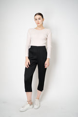 Pleats Please Issey Miyake Basics Cropped Tapered Trousers in Black Vancouver. Shop Online or in Store.