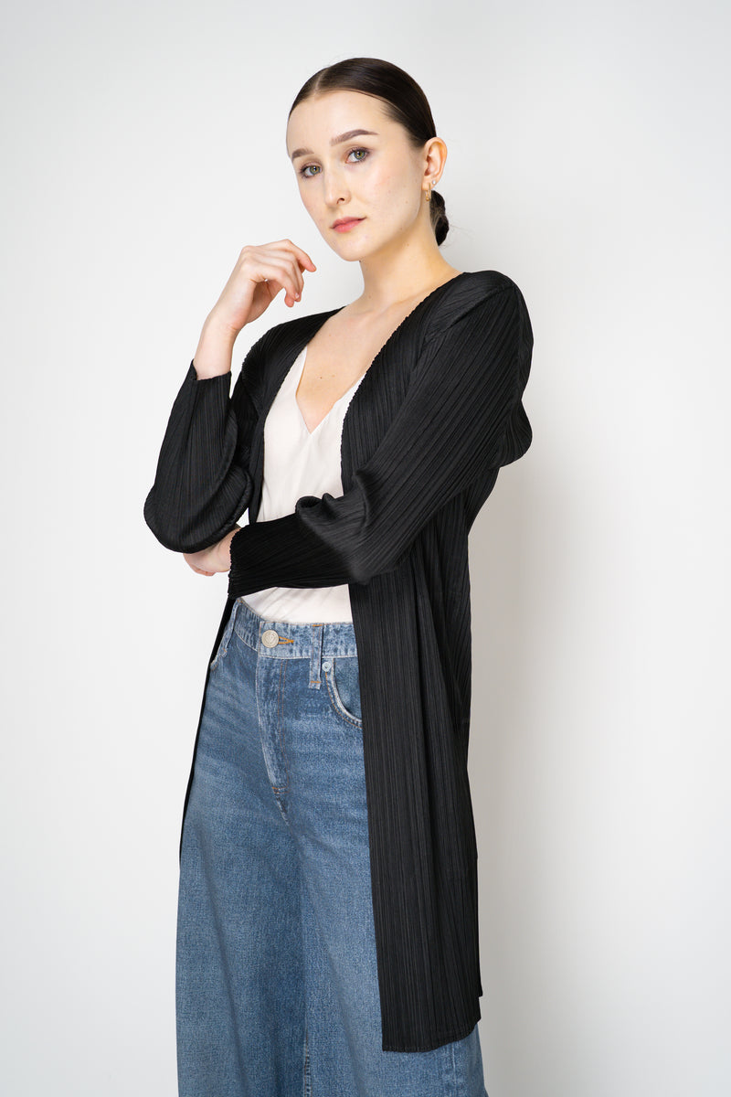 Pleats Please Issey Miyake Basics Open Front Cardigan in Black Vancouver. Shop Online or in Store.