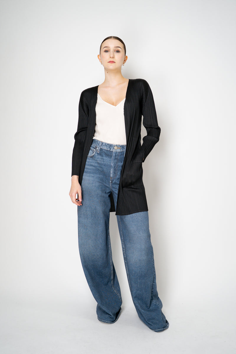 Pleats Please Issey Miyake Basics Open Front Cardigan in Black Vancouver. Shop Online or in Store.