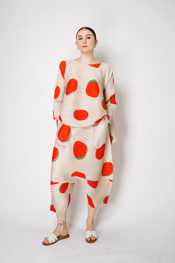 Pleats Please Issey Miyake "Bean Dots" Bounce Pants in Red Vancouver. Shop online or in store
