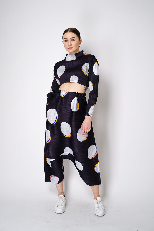 Pleats Please Issey Miyake "Bean Dots" Cropped Mockneck Top in Black Vancouver. Shop online or in store