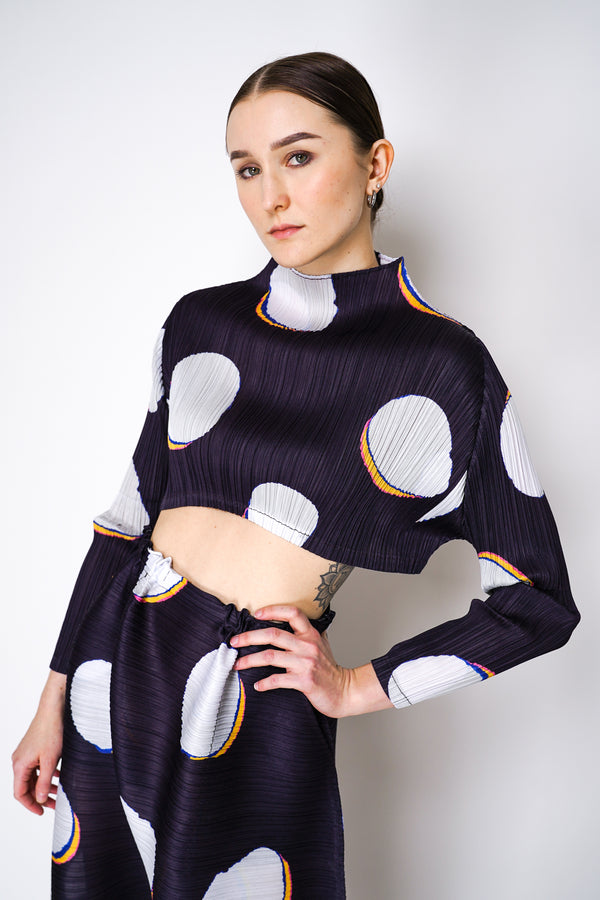 Pleats Please Issey Miyake "Bean Dots" Cropped Mock neck Top in Black Vancouver. Shop online or in store