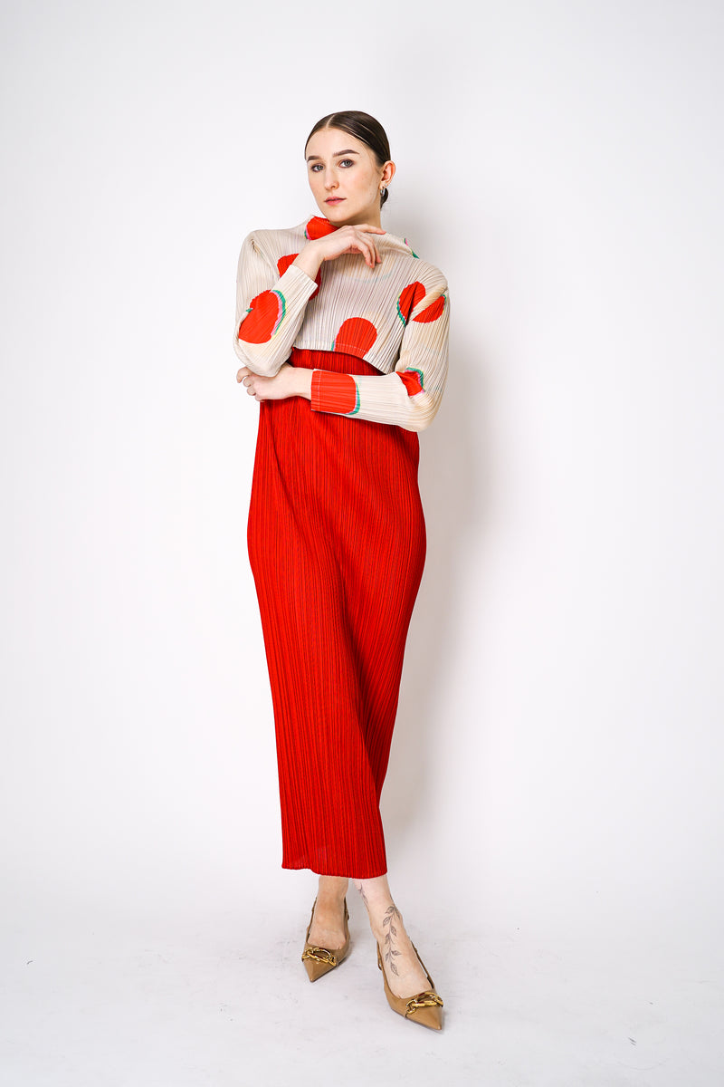 Pleats Please Issey Miyake "Bean Dots" Cropped Mockneck Top in Red Vancouver. Shop online or in store