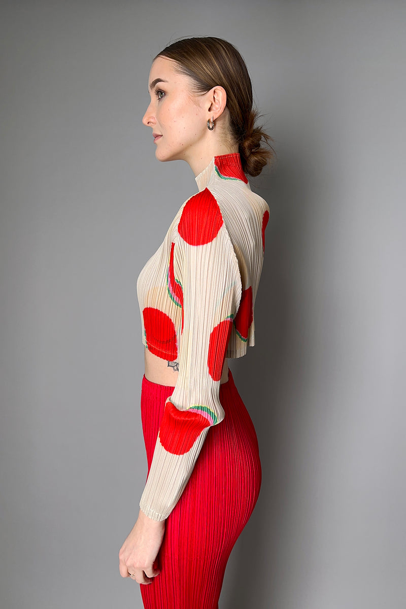 Pleats Please Issey Miyake "Bean Dots" Cropped Mockneck Top in Red Vancouver. Shop Online or in Store. 