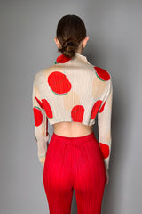 Pleats Please Issey Miyake "Bean Dots" Cropped Mockneck Top in Red Vancouver. Shop Online or in Store. 