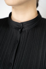 Pleats Please Issey Miyake Button-Up Cardigan Jacket in Black Vancouver. Shop Online or in Store.