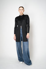 Pleats Please Issey Miyake Button-Up Cardigan Jacket in Black Vancouver. Shop Online or in Store.