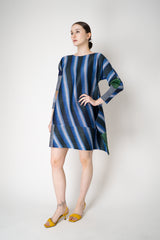 Pleats Please Issey Miyake City Collage Bounce Tunic Dress in Navy Blue Print Vancouver. Shop Online or in Store.