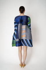 Pleats Please Issey Miyake City Collage Bounce Tunic Dress in Navy Blue Print Vancouver. Shop Online or in Store.