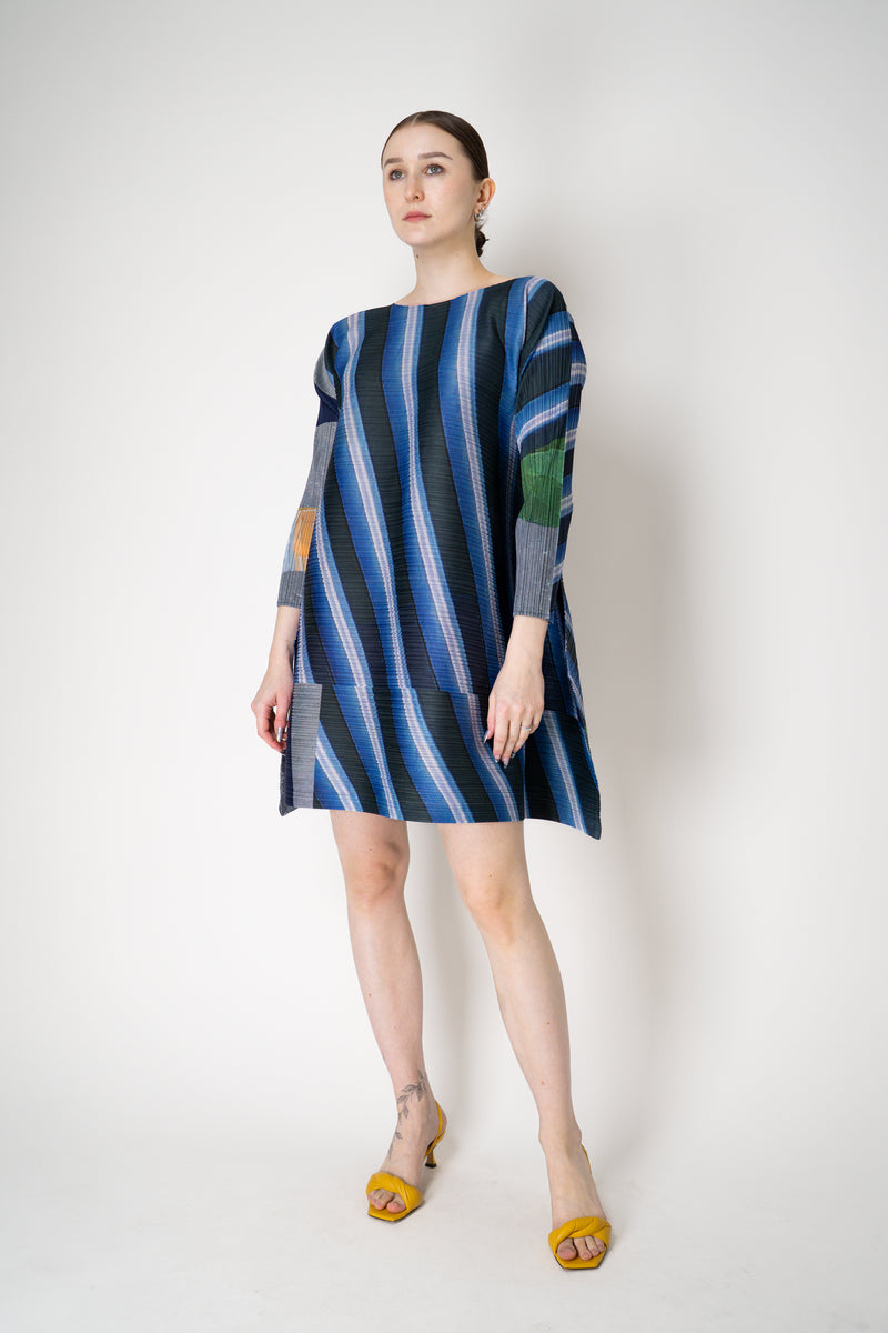 Pleats Please Issey Miyake City Collage Bounce Tunic Dress in Navy Blu – Ashia Mode