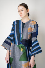 Pleats Please Issey Miyake City Collage Cropped Cardigan in Navy Blue Print Vancouver. Shop Online or in Store.