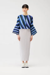 Pleats Please Issey Miyake City Collage Cropped Cardigan in Navy Blue Print Vancouver. Shop Online or in Store.