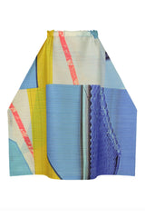 Pleats Please Issey Miyake City Collage Maxi Skirt in Light Blue Print Vancouver. Shop Online or in Store.
