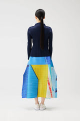 Pleats Please Issey Miyake City Collage Maxi Skirt in Light Blue Print Vancouver. Shop Online or in Store.