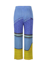 Pleats Please Issey Miyake City Collage Straight Leg Pants in Light Blue print Vancouver. Shop Online or in Store.