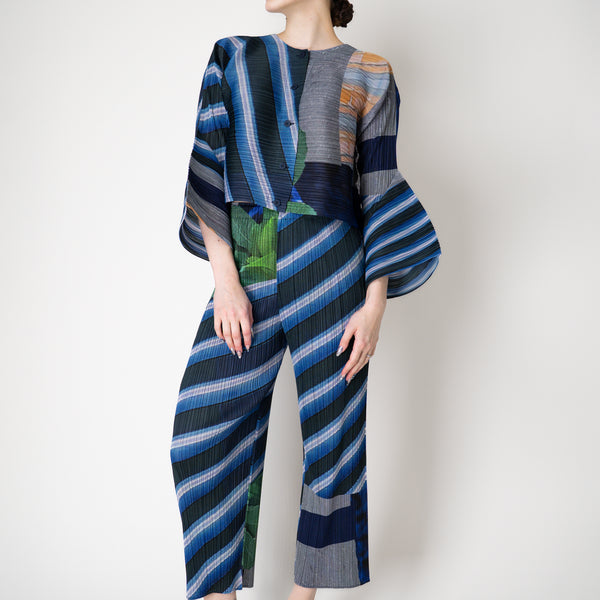 Pleats Please Issey Miyake City Collage Straight Leg Pants in Navy