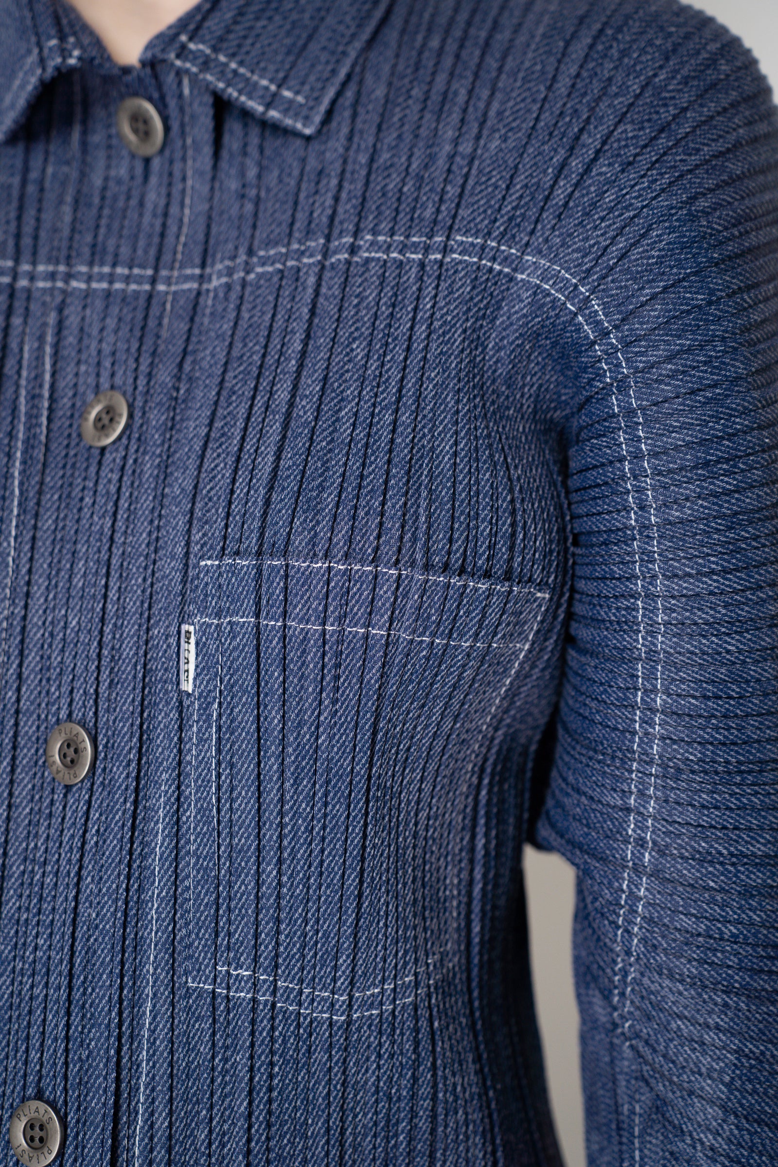 Pleats Please Issey Miyake Cotton Denim Bat Sleeve Jacket in