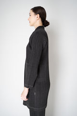 Pleats Please Issey Miyake Cotton Denim Collared Coat in Dark Grey Wash Vancouver. Shop Online or in Store.