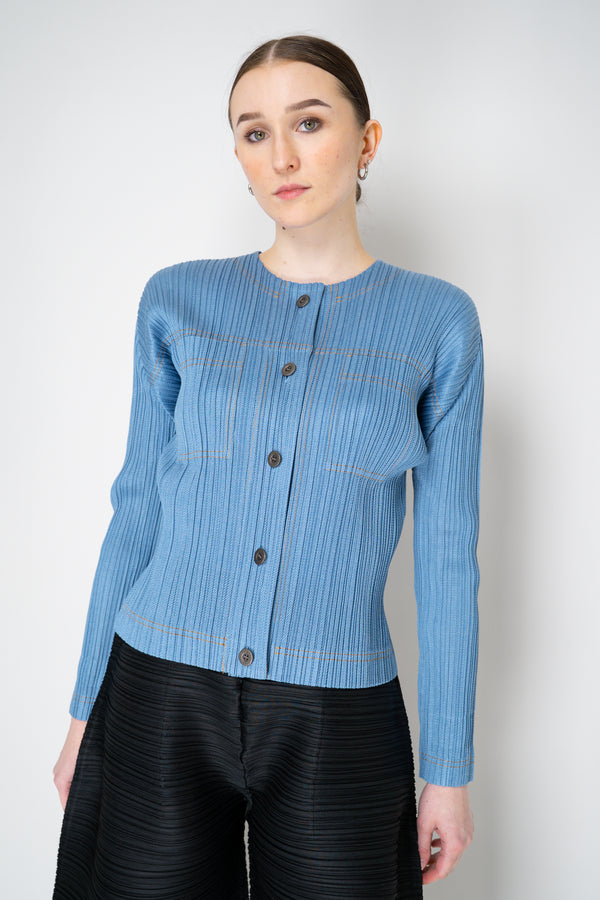 Pleats Please Issey Miyake Cotton Denim Pleated Jacket Vancouver. Shop Online or in Store.
