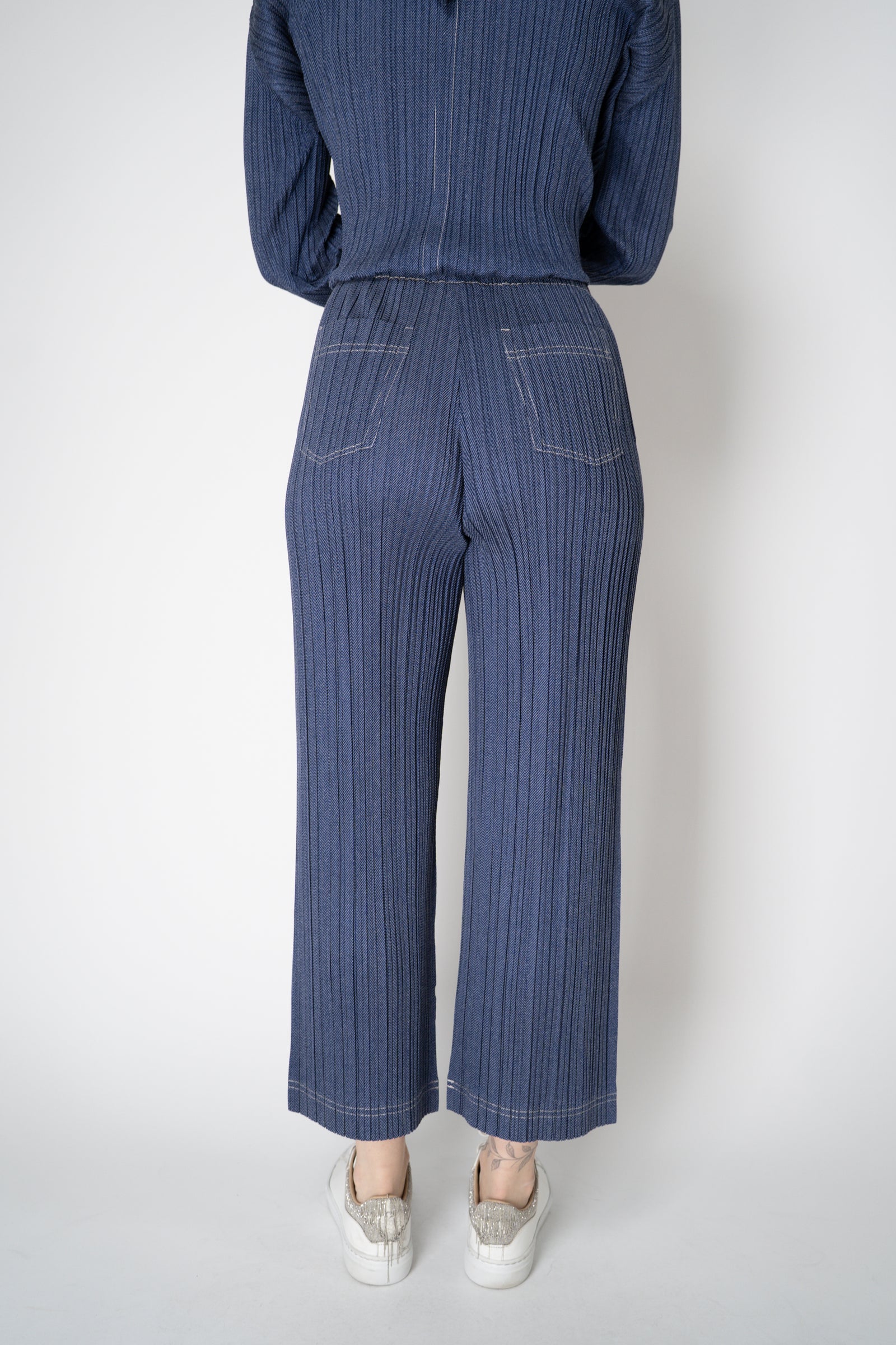 パンツ issey miyake wide straight denim pants Pleats Please Issey Miyake Cotton Denim Straight Leg Pants in