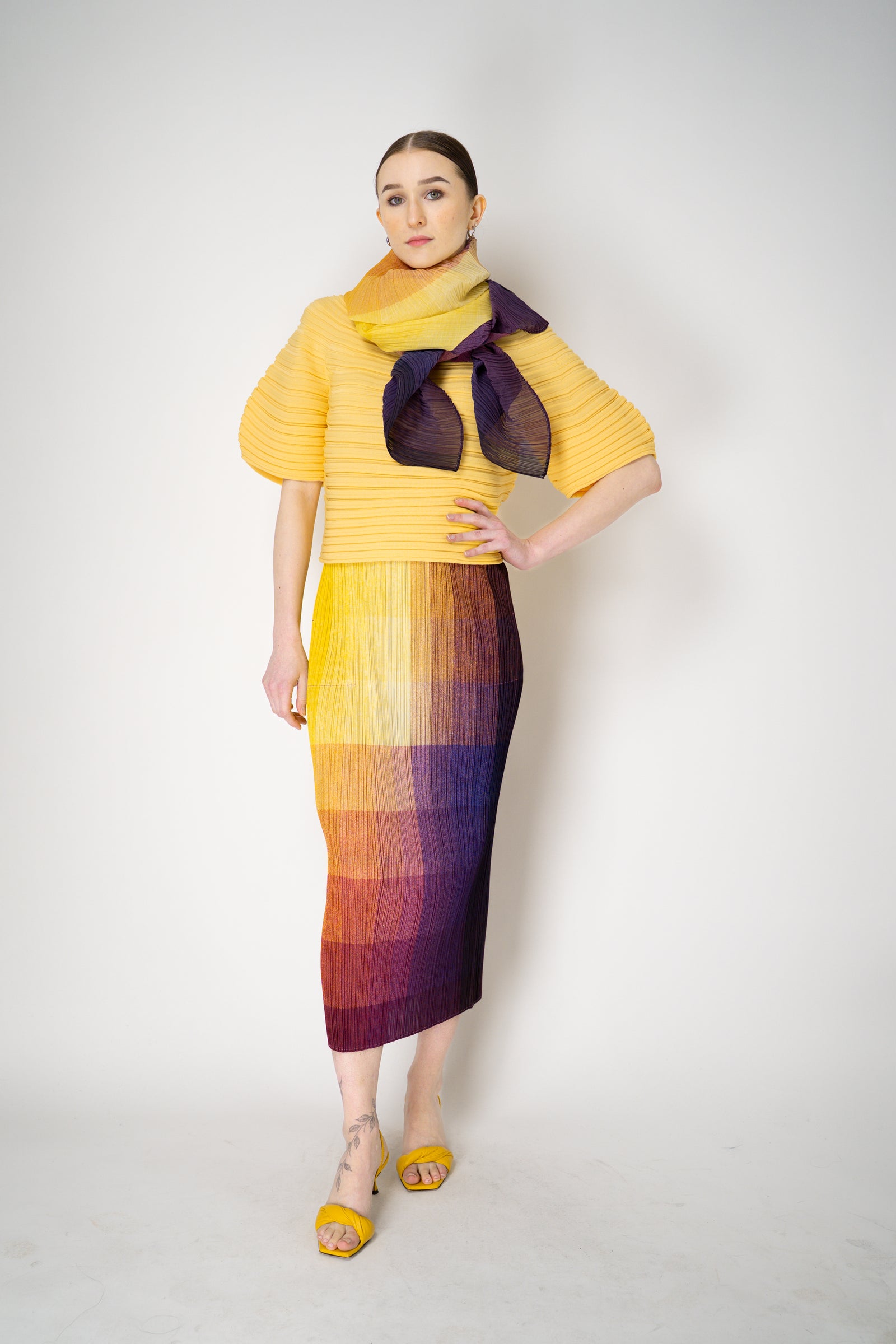 Pleats Please Issey Miyake Cropped Mushroom Knit Ribbed Top