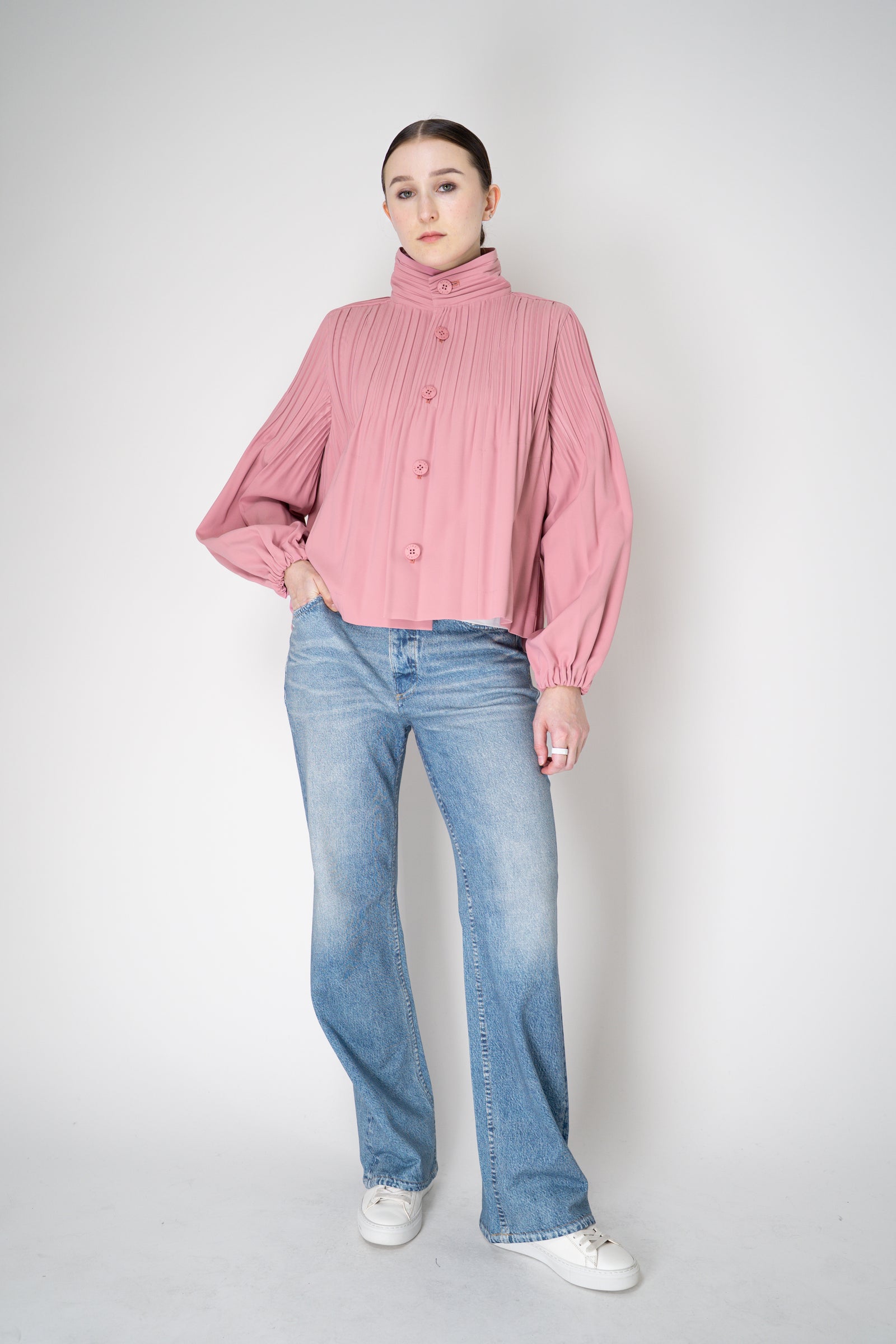 Pleats Please Issey Miyake Cropped Smooth Coat in Pink – Ashia Mode