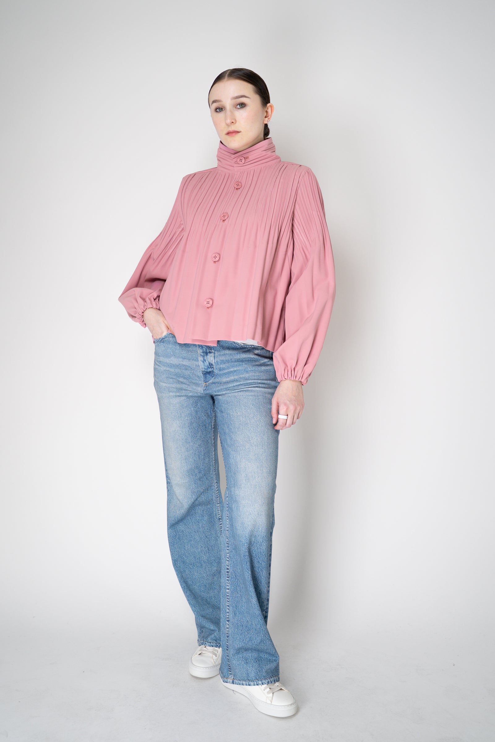 Pleats Please Issey Miyake Cropped Smooth Coat in Pink – Ashia Mode