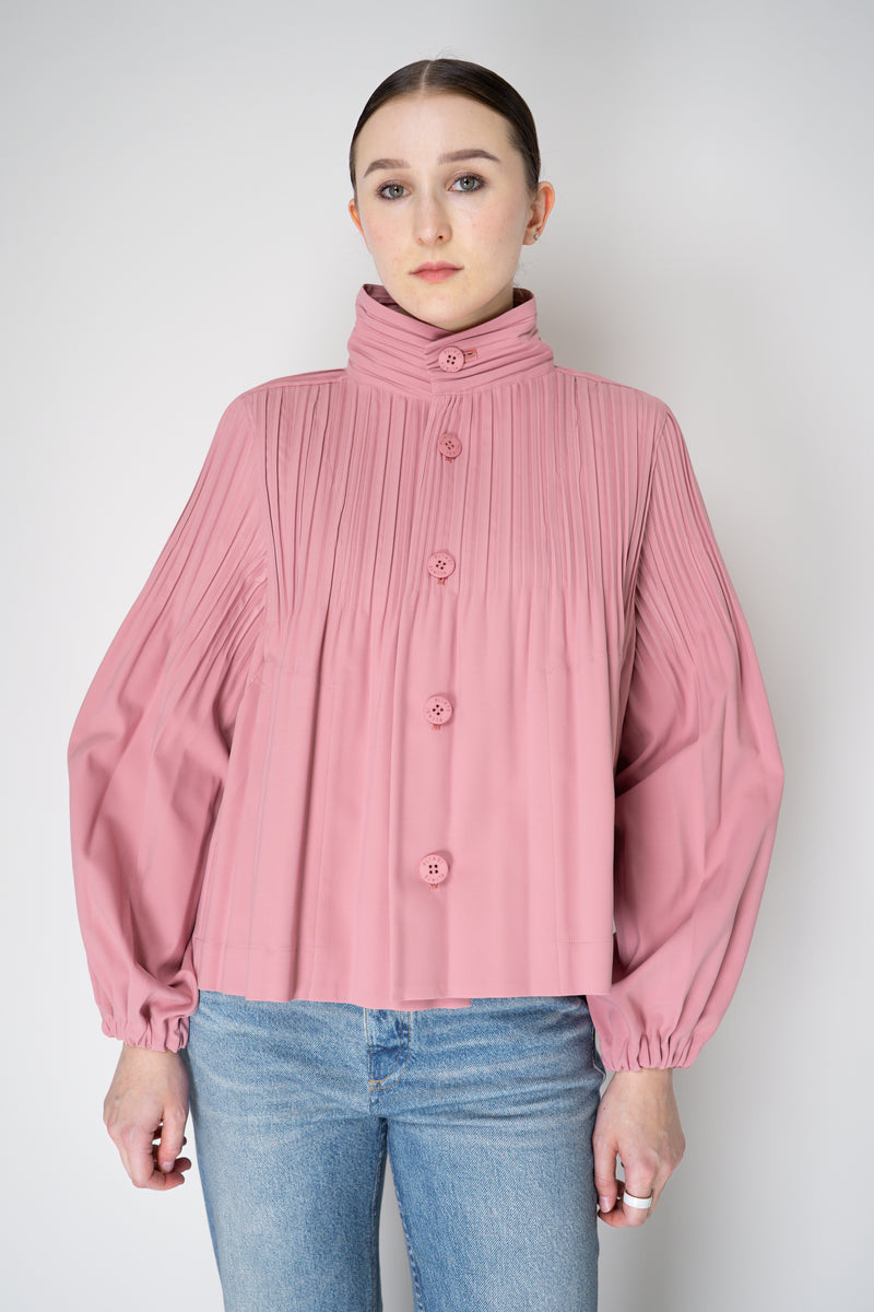 Pleats Please Issey Miyake Cropped Smooth Coat in Pink Vancouver. Shop Online or in Store.