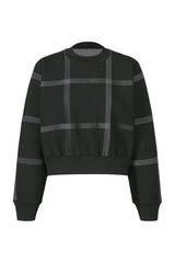 Pleats Please Issey Miyake Crossing Knit Stretch Crew Neck Sweater in Black Vancouver. Shop Online or in Store.