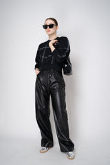 Pleats Please Issey Miyake Crossing Knit Stretch Crew Neck Sweater in Black Vancouver. Shop Online or in Store.