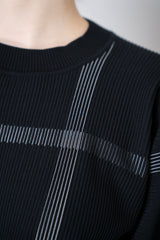 Pleats Please Issey Miyake Crossing Knit Stretch Crew Neck Sweater in Black Vancouver. Shop Online or in Store.