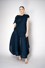 Pleats Please Issey Miyake Flare Asymmetric Top in Navy Vancouver. Shop Online or in Store.