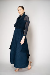 Pleats Please Issey Miyake Flare Layered Wide Leg Pants in Navy Vancouver. Shop Online or in Store.