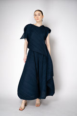 Pleats Please Issey Miyake Flare Layered Wide Leg Pants in Navy Vancouver. Shop Online or in Store.