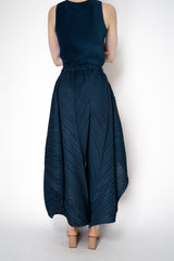 Pleats Please Issey Miyake Flare Layered Wide Leg Pants in Navy Vancouver. Shop Online or in Store.