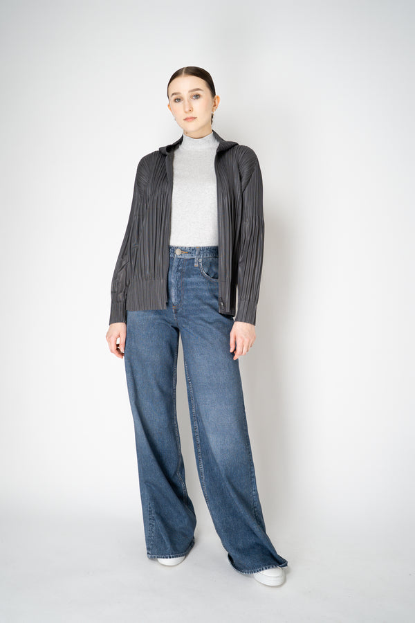 Pleats Please Issey Miyake Fluffy Basics Hooded Zip-Up Jacket in Dark Grey Vancouver. Shop Online or in Store