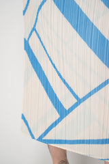 Pleats Please Issey Miyake Fold Line Maxi Skirt in Cream and Blue Pattern