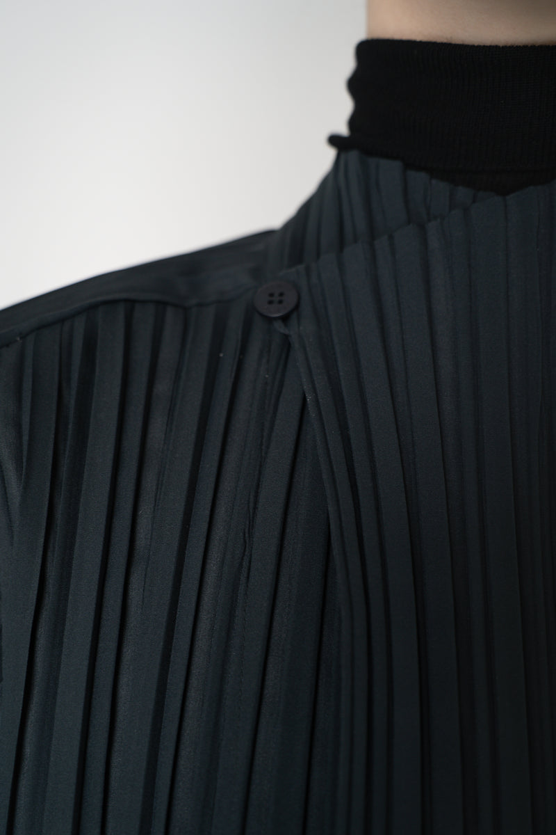Pleats Please Issey Miyake Knee Length Smooth Coat in Charcoal Vancouver. Shop Online or in Store.