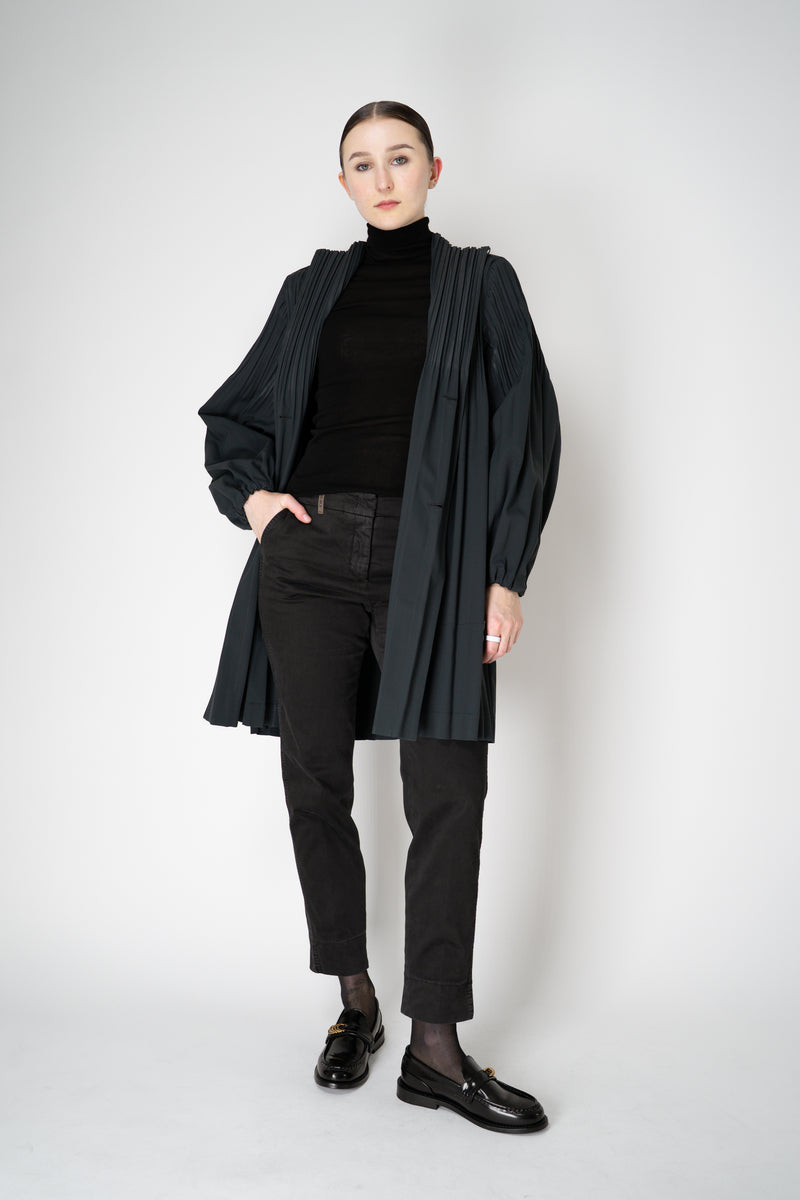 Pleats Please Issey Miyake Knee Length Smooth Coat in Charcoal Vancouver. Shop Online or in Store.