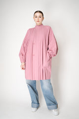 Pleats Please Issey Miyake Knee Length Smooth Coat in Pink Vancouver. Shop Online or in Store.