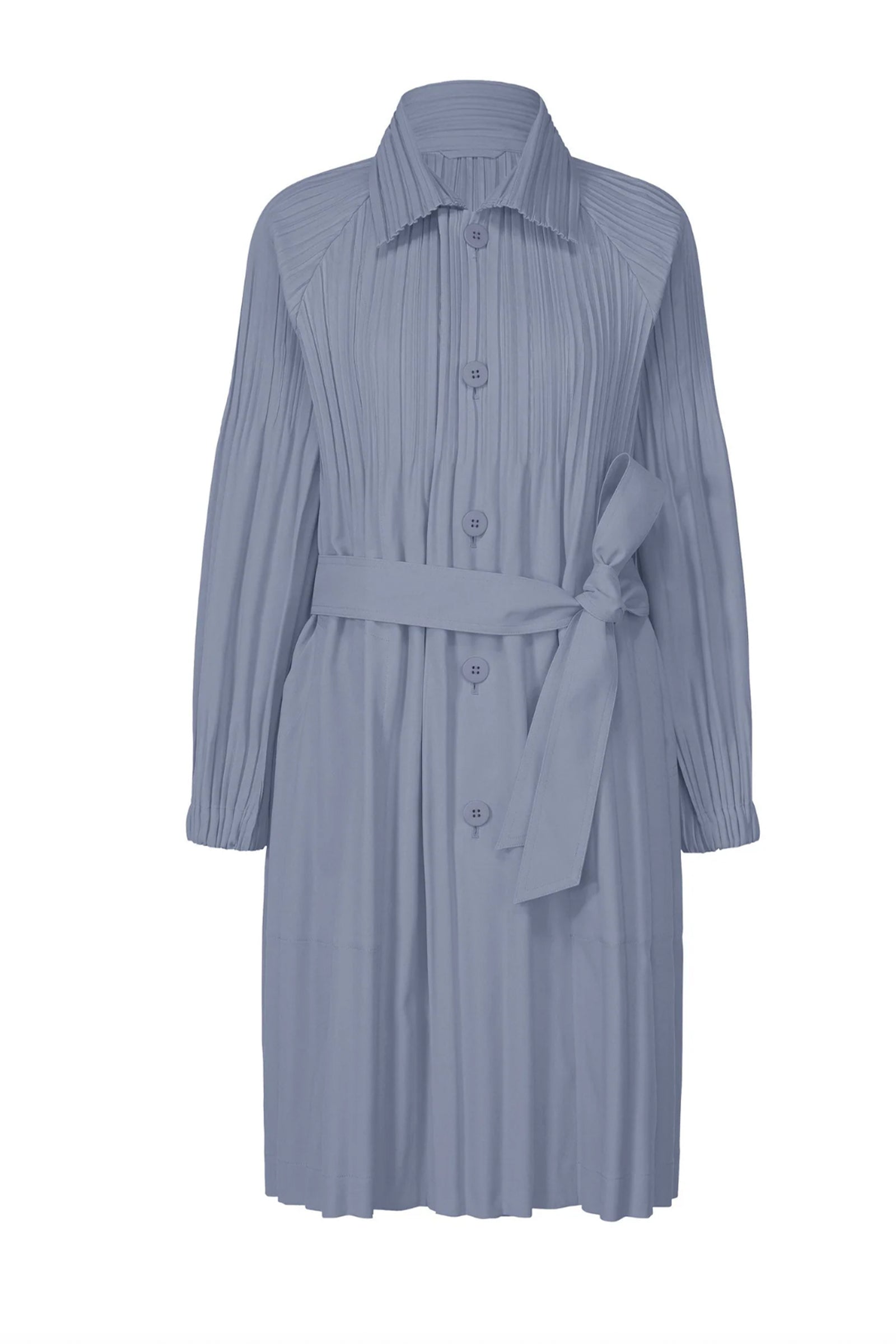 Pleats Please Issey Miyake Long Smooth Coat in Blue Grey – Ashia Mode