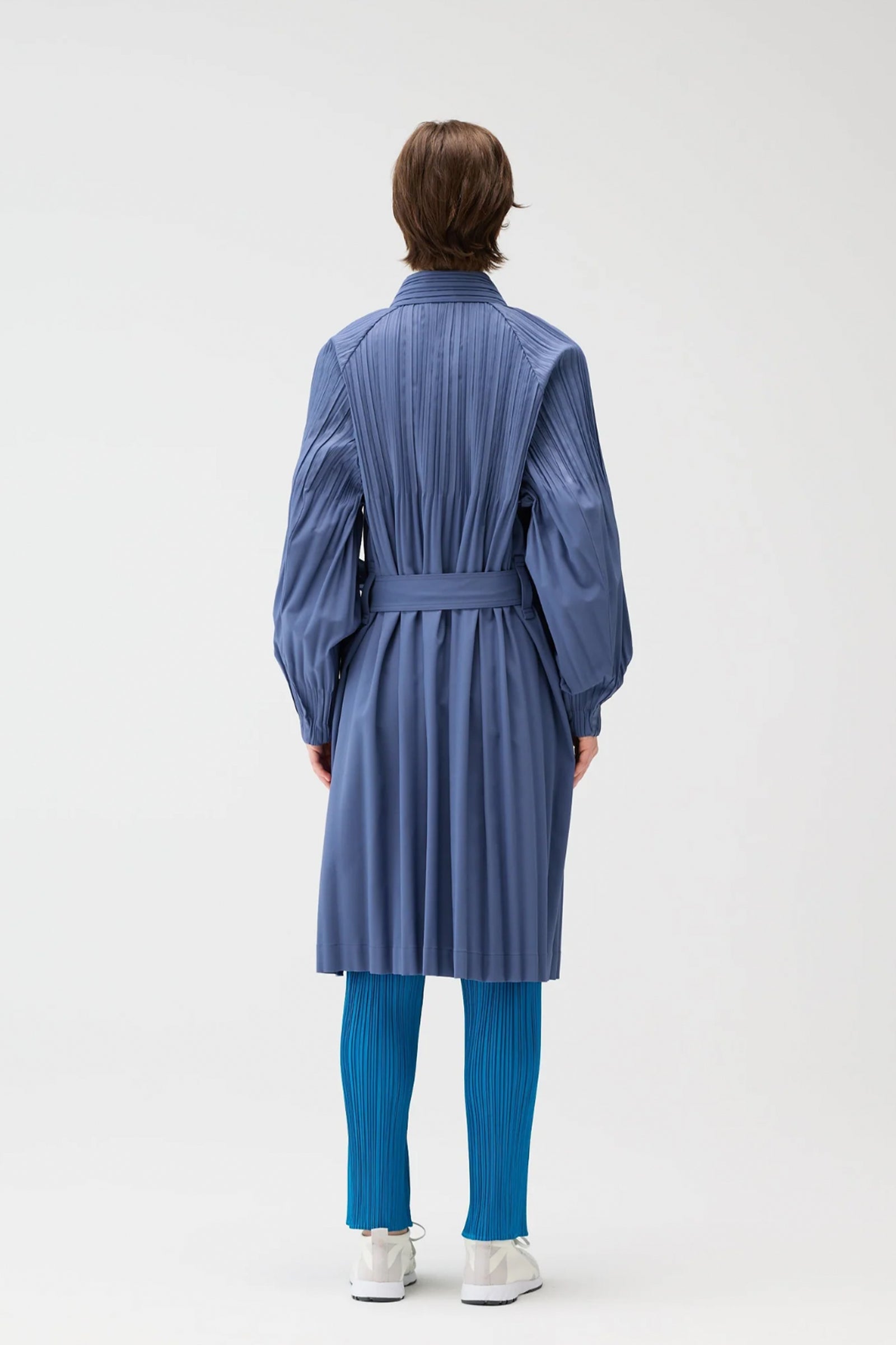 Pleats Please Issey Miyake Long Smooth Coat in Blue Grey – Ashia Mode