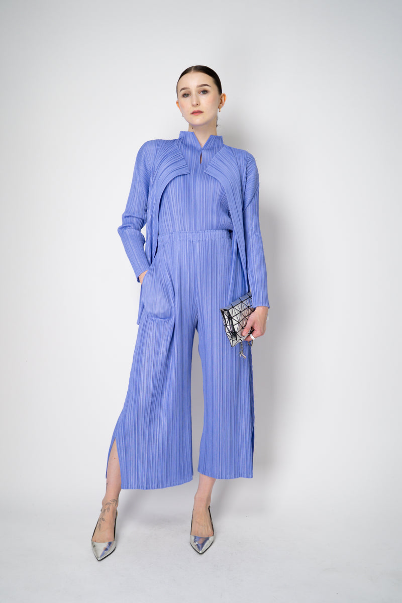 Pleats Please Issey Miyake Mellow Pleats Open Front Cardigan in Lavender Vancouver. Shop Online or in Store.
