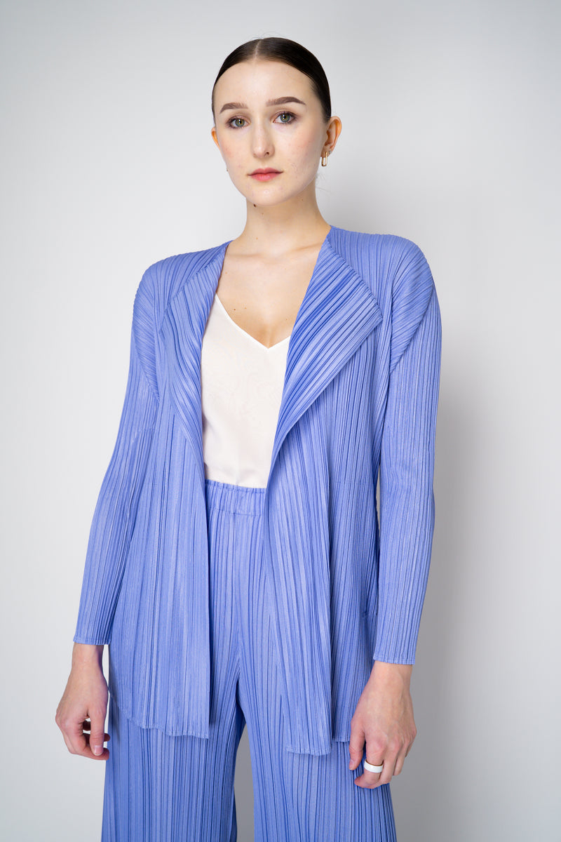 Pleats Please Issey Miyake Mellow Pleats Open Front Cardigan in Lavender Vancouver. Shop Online or in Store.